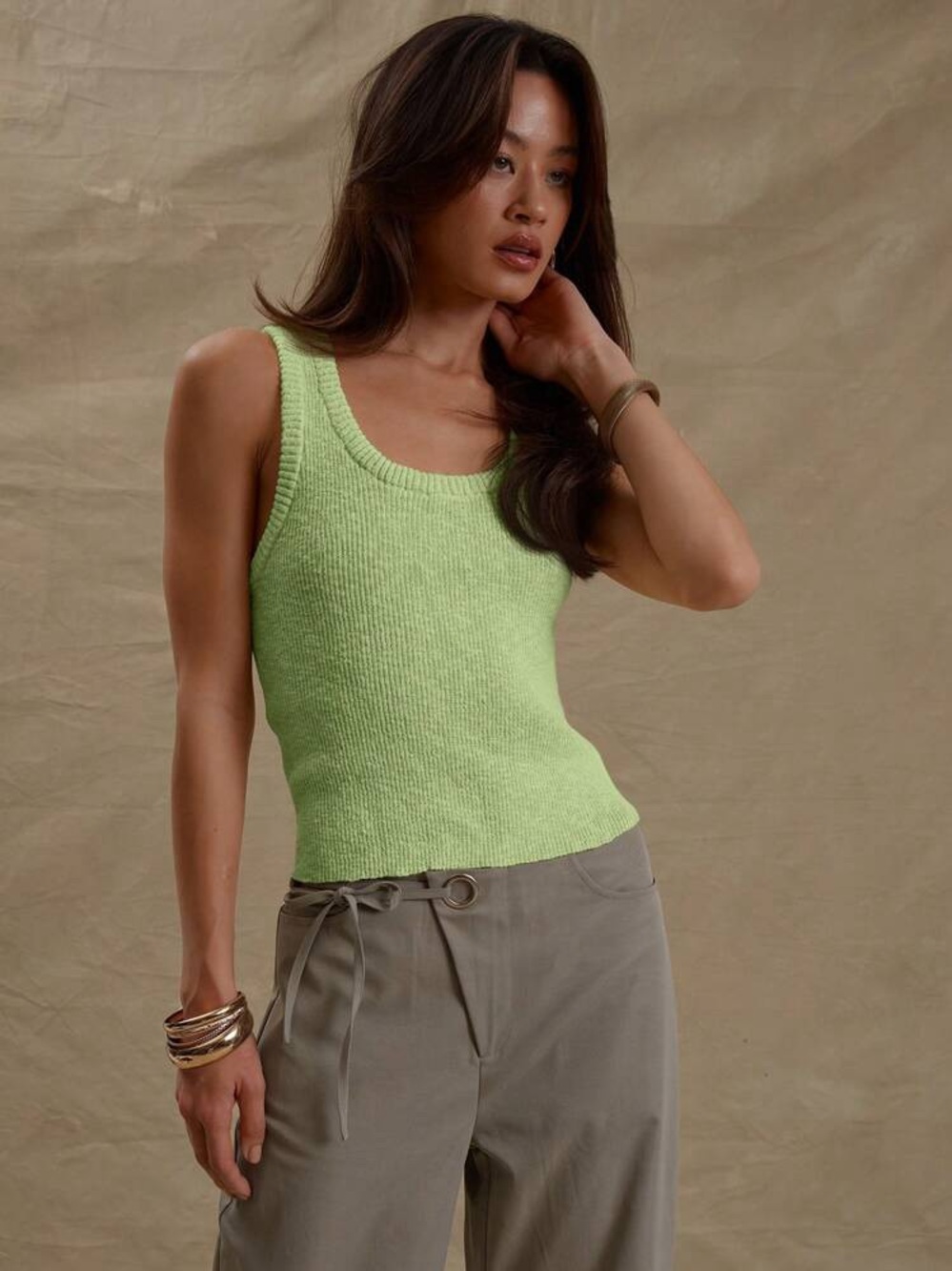 Sleeveless Knit Tank Top in Light Green